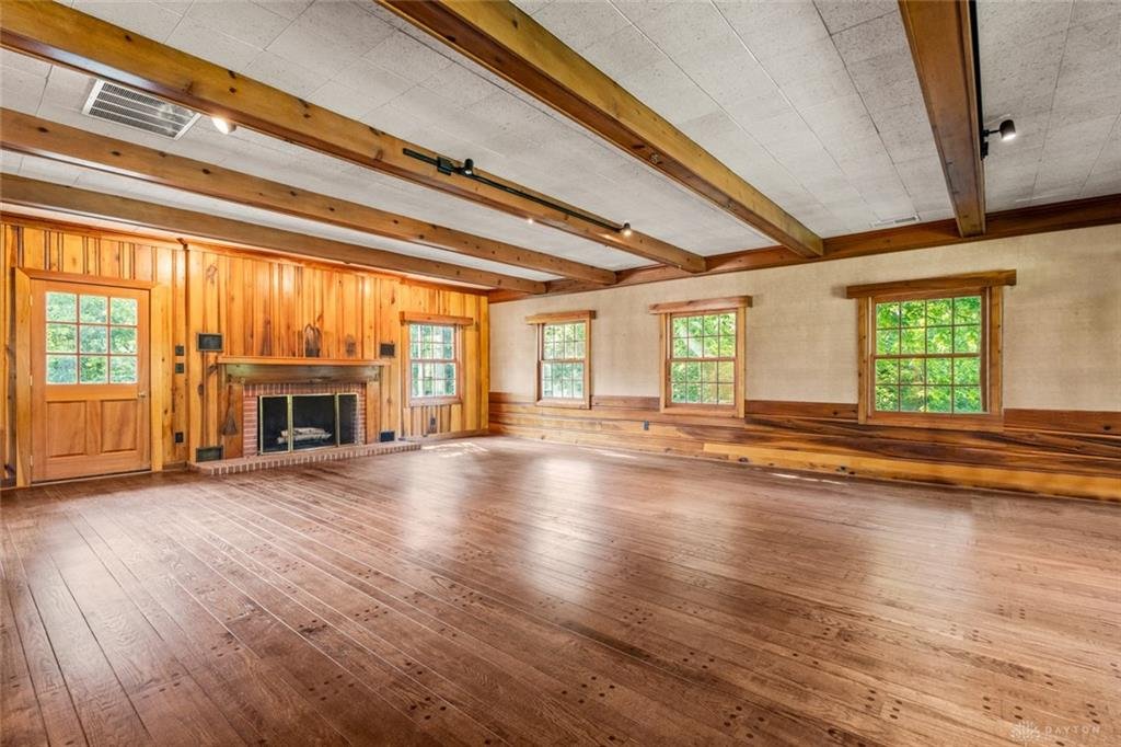 Lodge-style family room at 2420 Ridgeway Road in Oakwood, Ohio