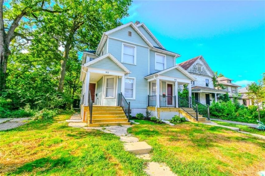 Renovated kitchen with new cabinets and appliances in one unit of the 812 Neal Avenue duplex